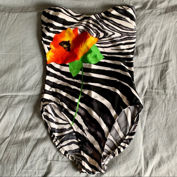 Vintage Other - 👀Vintage Gottex zebra flower strapless swimsuit S